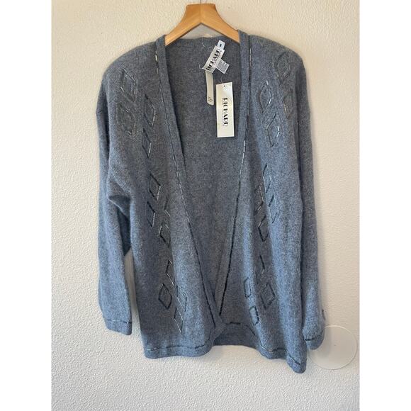 NWT Vintage Richard and Company Lambs Wool Blend Beaded Gray Cardigan Medium - Picture 9 of 11